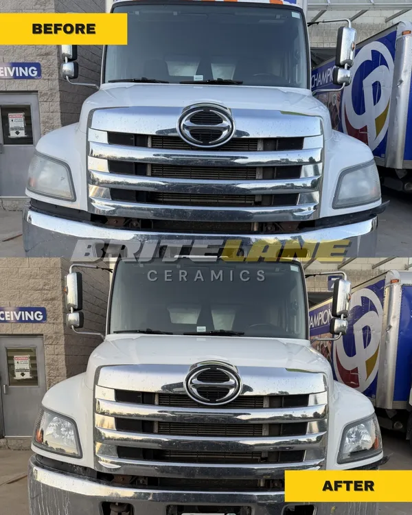 BriteLane Ceramics headlight correction result, a cloudy, sun damaged headlight corrected to a clear, ceramic sealed finish.