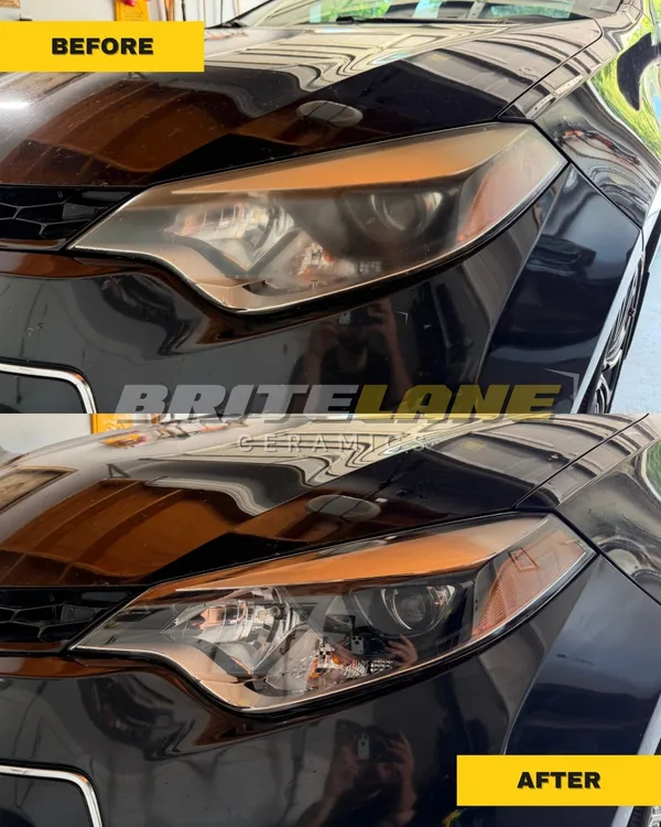 BriteLane Ceramics restoration photo, a yellowed and oxidized lens corrected to a clear, ceramic sealed finish.