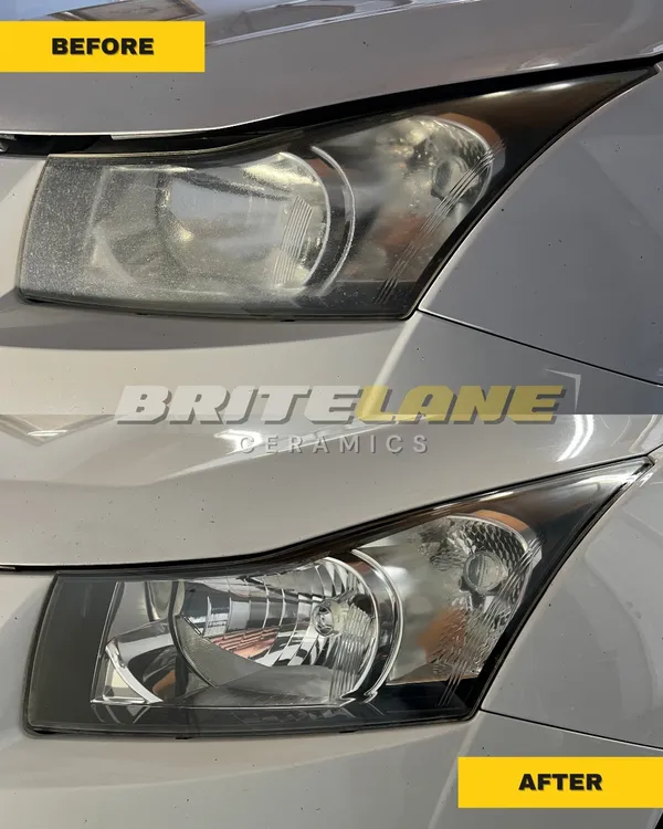 BriteLane Ceramics restoration photo, a hazy, discoloured lens corrected to a clear, ceramic sealed finish.